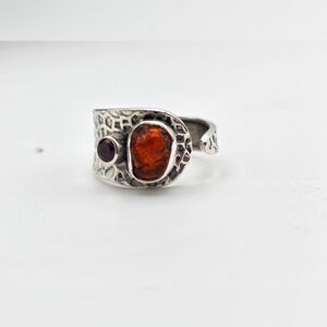 Sterling Silver Amber Adjustable Ring